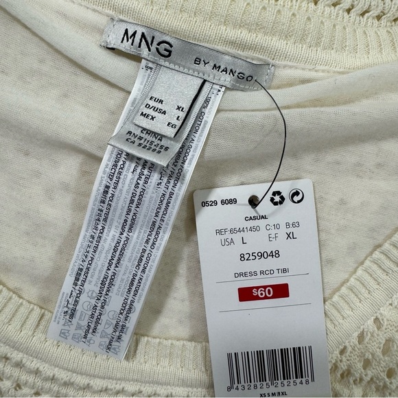 MNG Mango Crochet Sweater Dress Ivory Short Sleeve - Picture 3 of 6